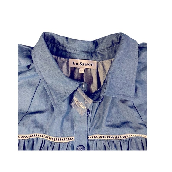 En Saison Tuckernuck Tara Puff Sleeve Tiered Babydoll Dress NWOT Cotton Denim - Picture 6 of 10